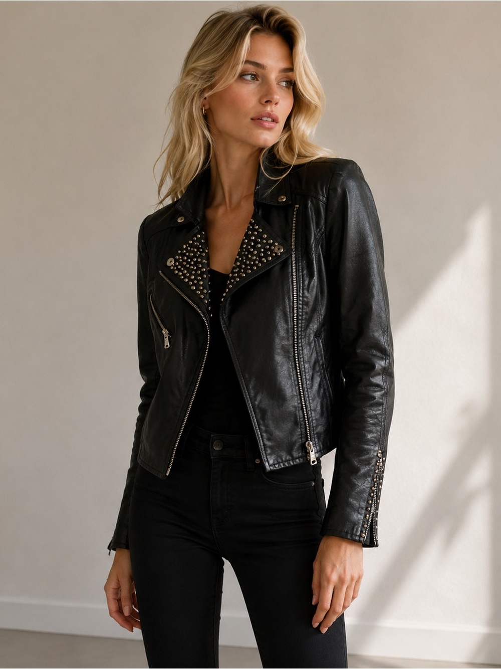 Liu Jo Black Studded Leather Moto Jacket